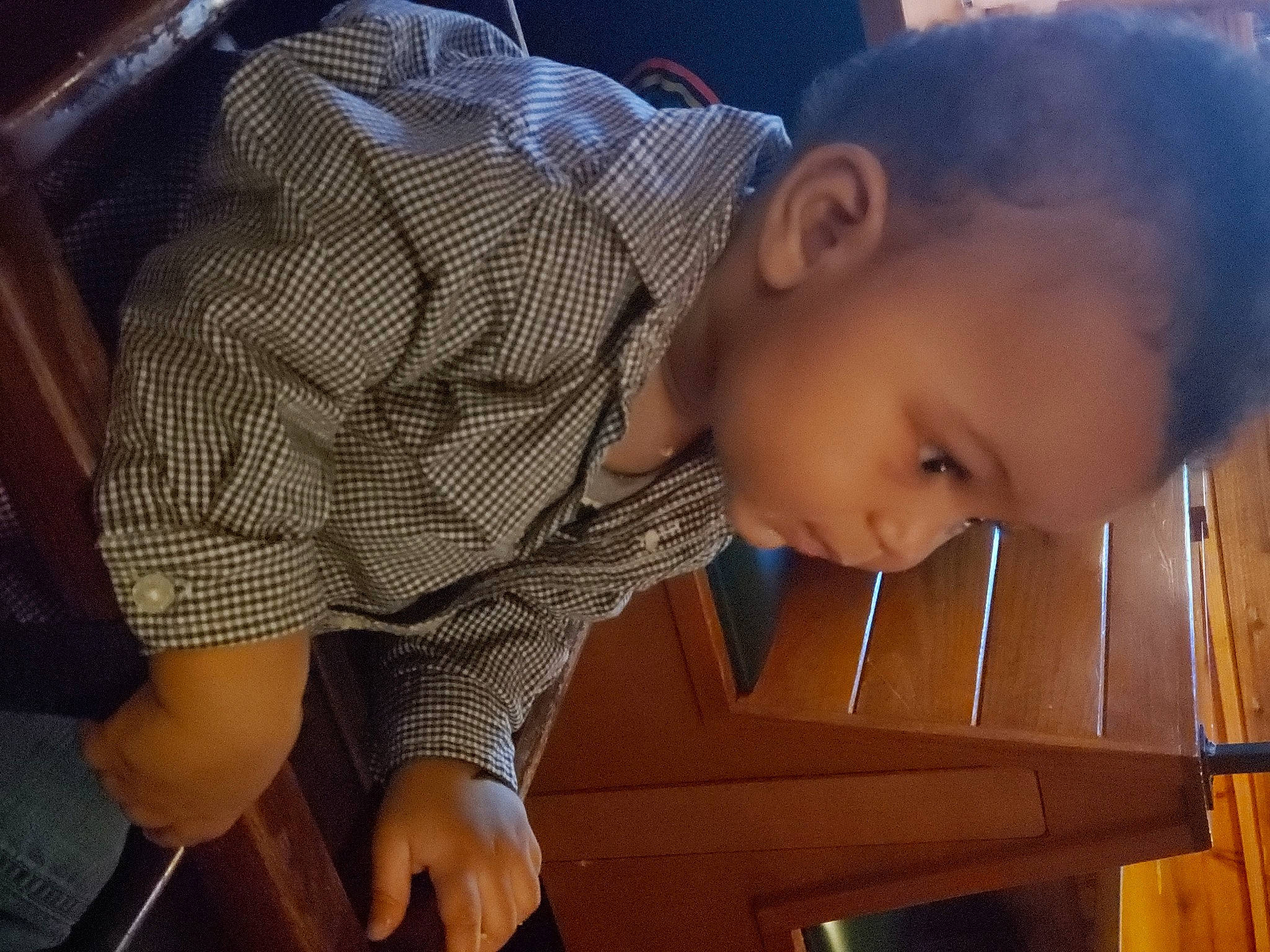 Royce joined the competition — help win amazing prizes! baby, baby_toddler_clothing, beauty, cheek, child, finger, fun, happy, hardwood, human_body, iris, nose, pattern, person, plaid, sitting, skin, sleeve, thumb, toddler