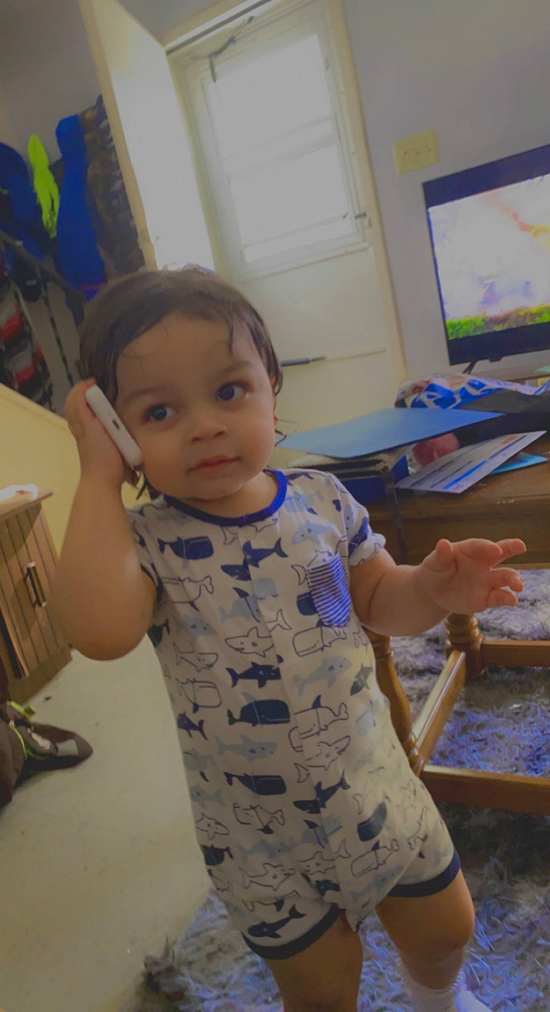 William joined the competition — help win amazing prizes! art, baby, baby_toddler_clothing, child, desk, finger, flooring, fun, hand, human_leg, leisure, person, play, room, sitting, skin, sleeve, t_shirt, table, thumb