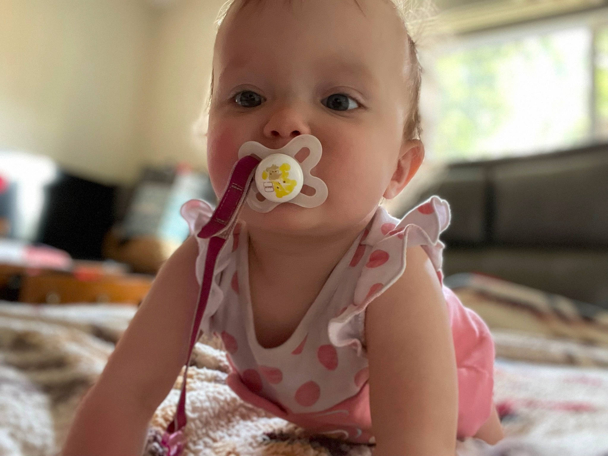 Kaitlyn joined the competition — help win amazing prizes! baby, baby_toddler_clothing, biting, cheek, child, eyelash, face, finger, food_craving, fun, gesture, happy, iris, lip, mouth, nail, neck, nose, person, sweetness