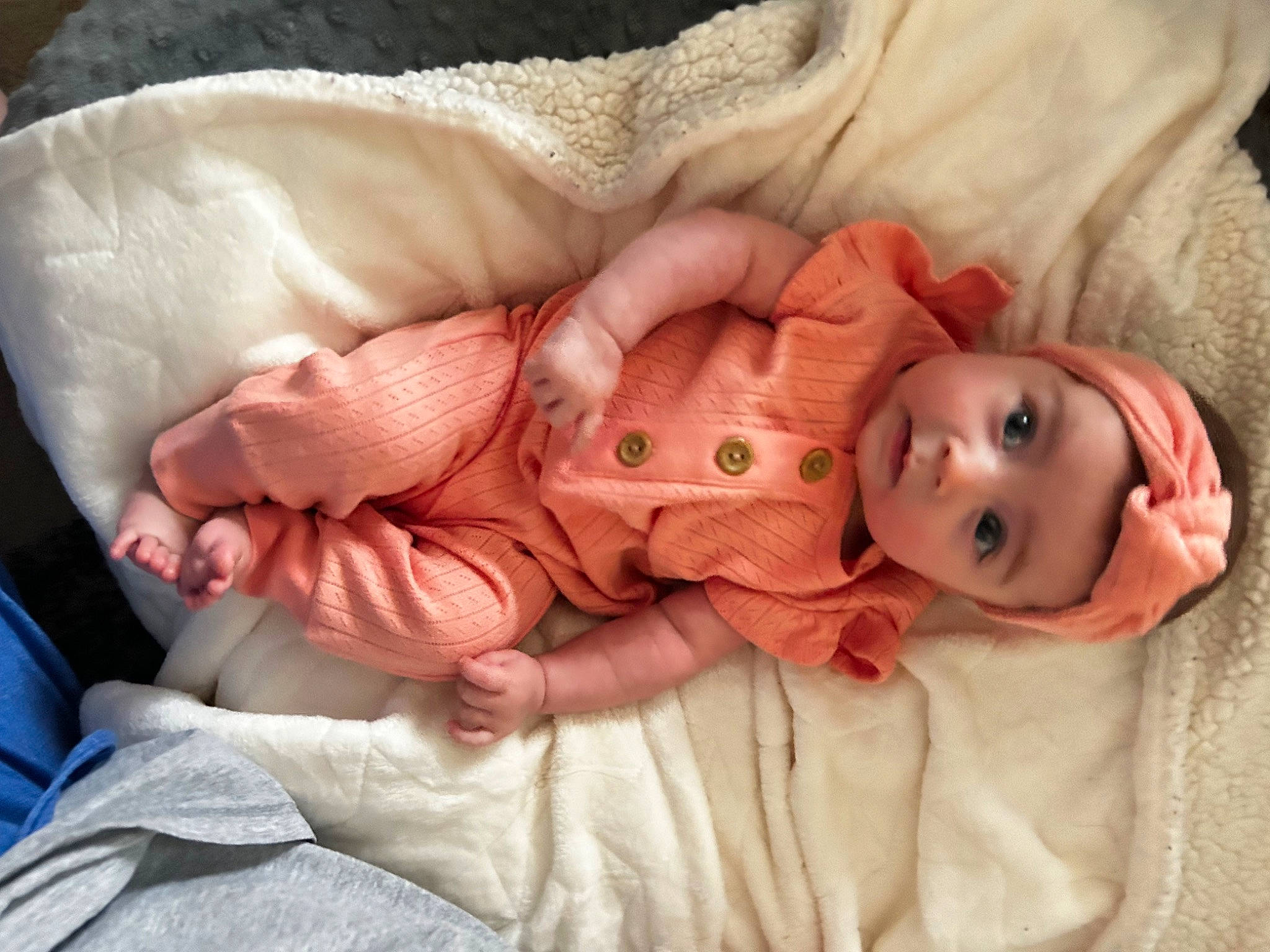 Farren is registered to the contest to win money with this photo: baby, baby_products, baby_sleeping, baby_toddler_clothing, bedding, bedtime, cheek, child, comfort, doll, fur, headwear, linens, peach, person, pink, room, skin, sleeve, textile