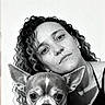 Cookie participe au concours pour gagner de l'argent avec cette photo : black_and_white, woman, dog, chihuahua, portrait, curly_hair, pet, close_up, face, looking_at_camera, indoor, monochrome, animal, person, companion, cute, expression, head_and_shoulders, still_life, studio