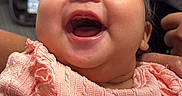 Yessiah Michelle is registered to the contest to win money with this photo: baby, child, smiling, happy, face, portrait, clothing, pink, sweater, ruffles, cute, infant, person, skin, hand, indoors, looking_up, joy, expression, young