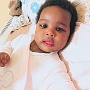 Malhya participe au concours pour gagner de l'argent avec cette photo : baby, infant, face, lying_down, blanket, bed, soft_toys, indoor, cute, child, portrait, clothing, closeup, skin, expression, young, adorable, sleepwear, head, comfort