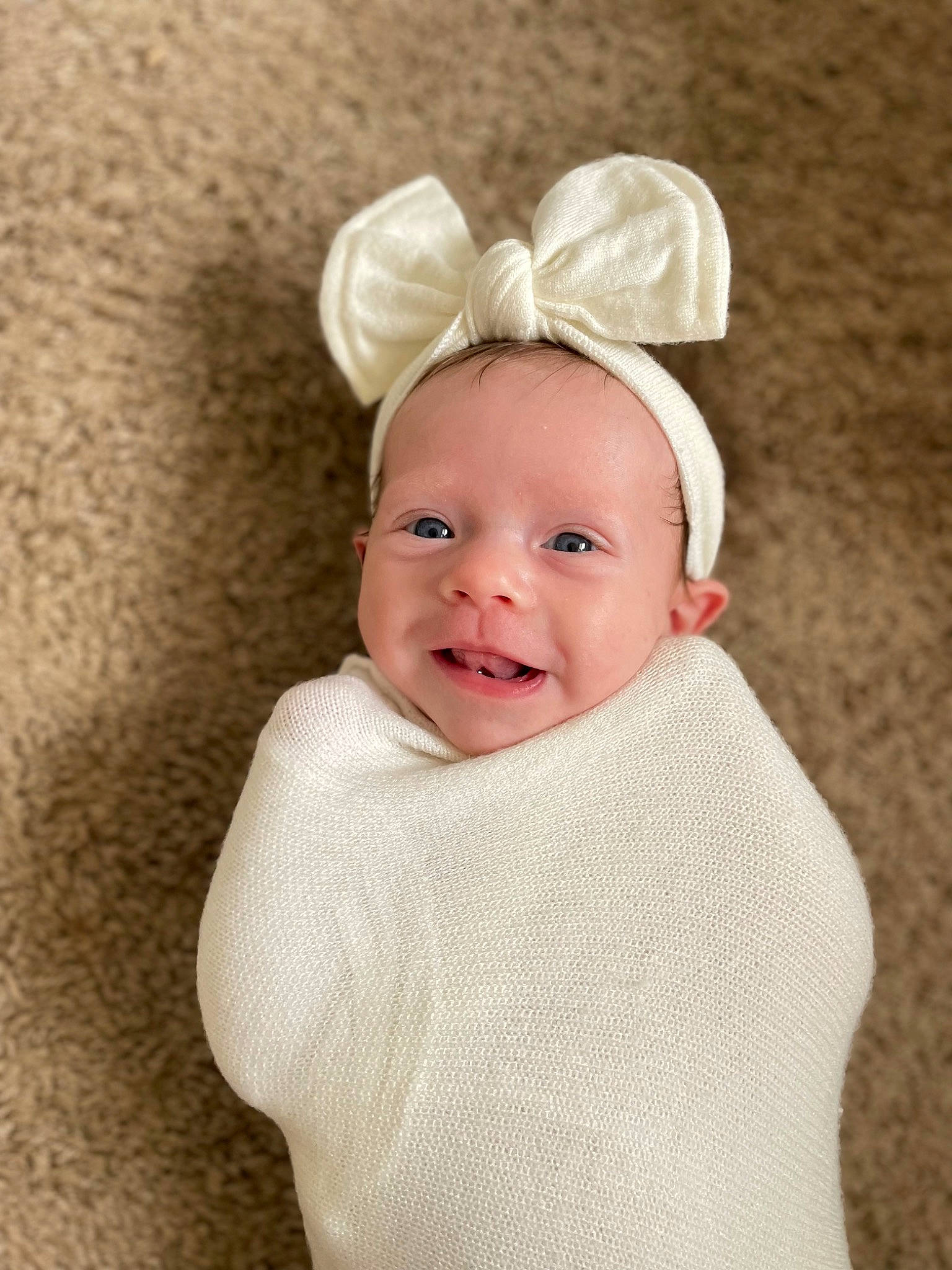 Hadley is registered to the contest to win money with this photo: baby, baby_toddler_clothing, child, collar, costume_accessory, costume_hat, embellishment, face, fashion_accessory, hair_accessory, happy, head, headband, headpiece, pattern, person, portrait_photography, sleeve, smile, toddler