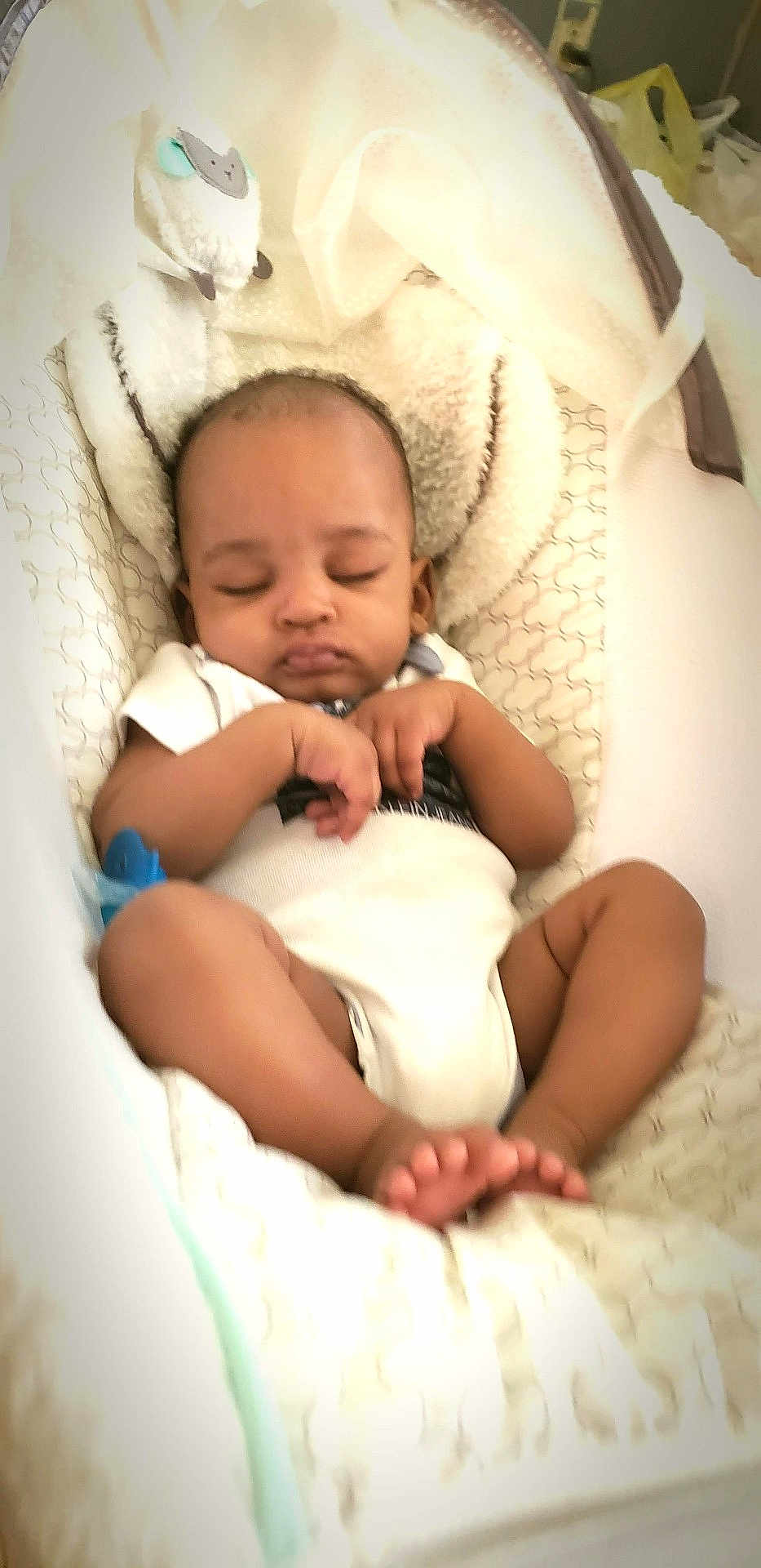 Ja'Tae joined the competition — help win amazing prizes! baby, infant, sleeping, bassinet, blanket, onesie, feet, hands, peaceful, pillow, plush_toy, nap, cozy, portrait, indoor, pacifier, newborn, head, close_up, baby_bed