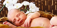 Timao a rejoint le concours — aidez-le/la à gagner de superbes lots ! baby, newborn, sleeping, infant, blanket, soft, peaceful, skin, face, hand, flower, white_flower, blurred_background, closeup, rest, relaxation, cute, portrait, tender, warm