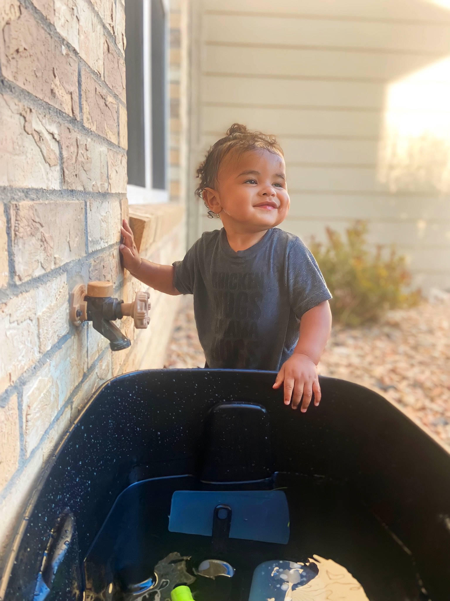 Jett joined the competition — help win amazing prizes! automotive_window_part, backyard, brick, child, finger, fun, grass, happy, leisure, person, plant, play, recreation, sitting, smile, summer, t_shirt, toddler, tree, vacation