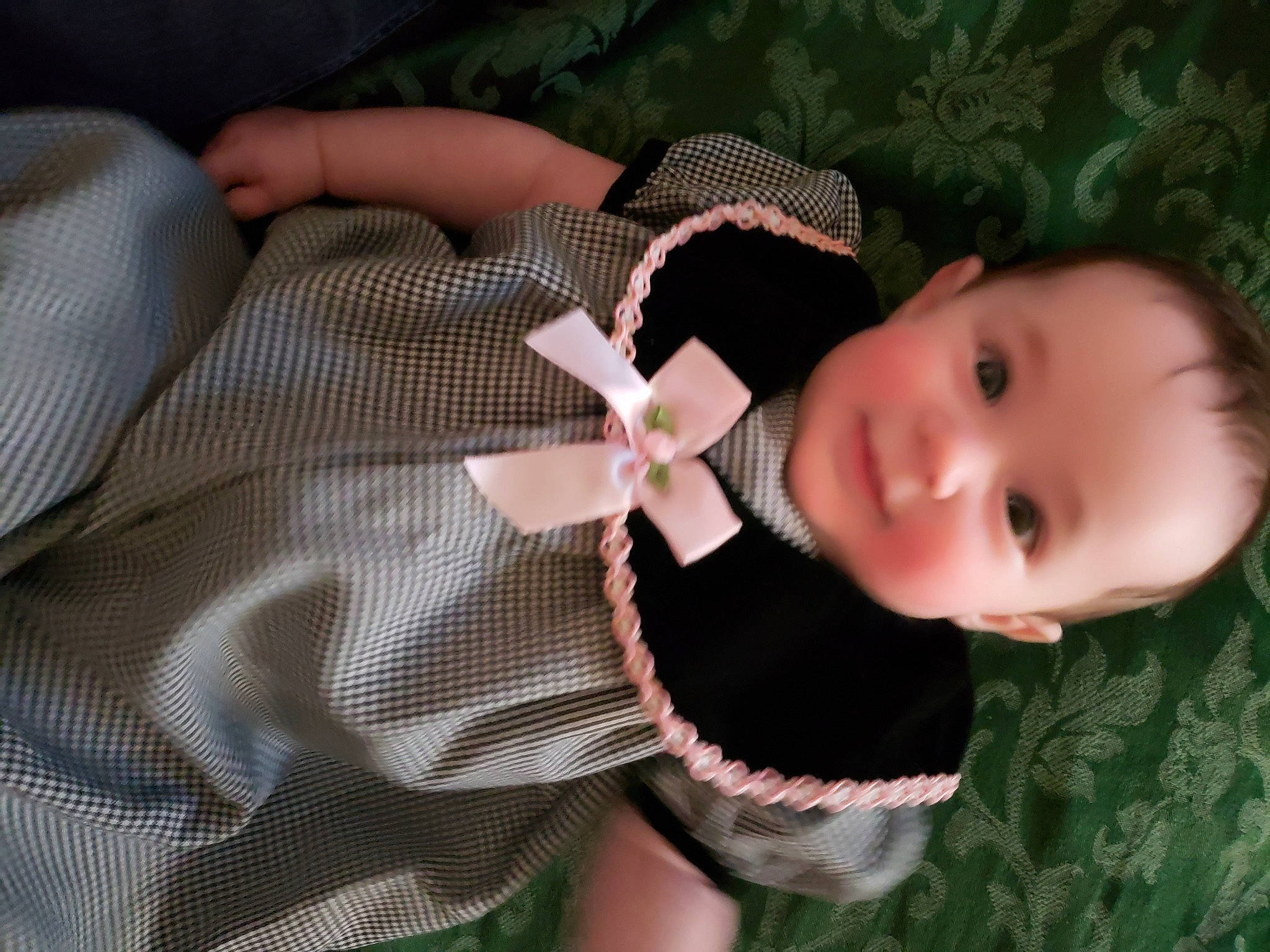 Arabella joined the competition — help win amazing prizes! baby, baby_products, baby_toddler_clothing, cheek, child, collar, comfort, dress, fashion_accessory, finger, grass, human_body, joy, nail, pattern, person, rose, sleeve, textile, thumb