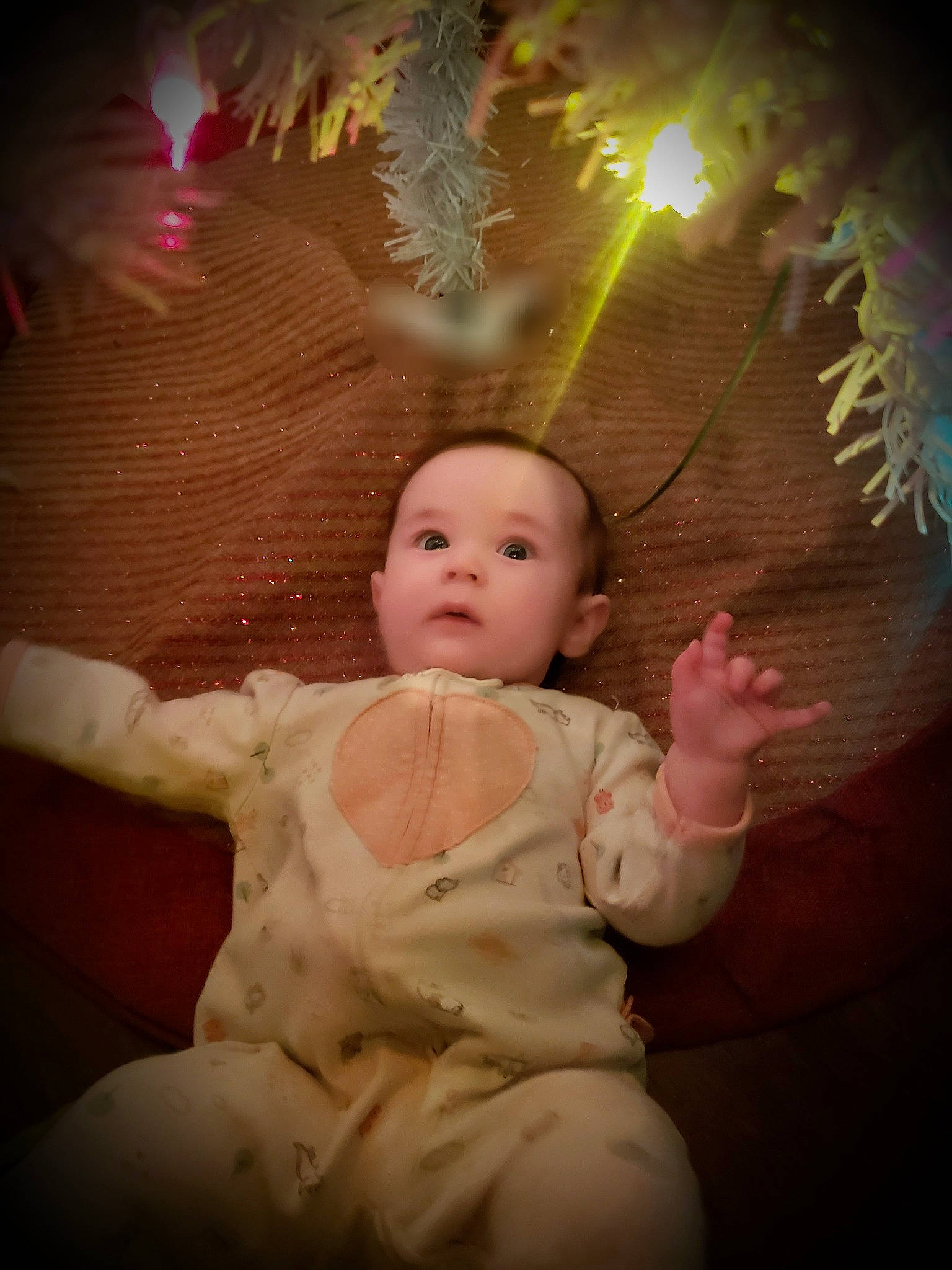 Arabella joined the competition — help win amazing prizes! baby, child, darkness, dress, event, eye, finger, flash_photography, fun, gesture, grass, happy, lighting, ornament, peach, people_in_nature, person, pink, toddler, tree