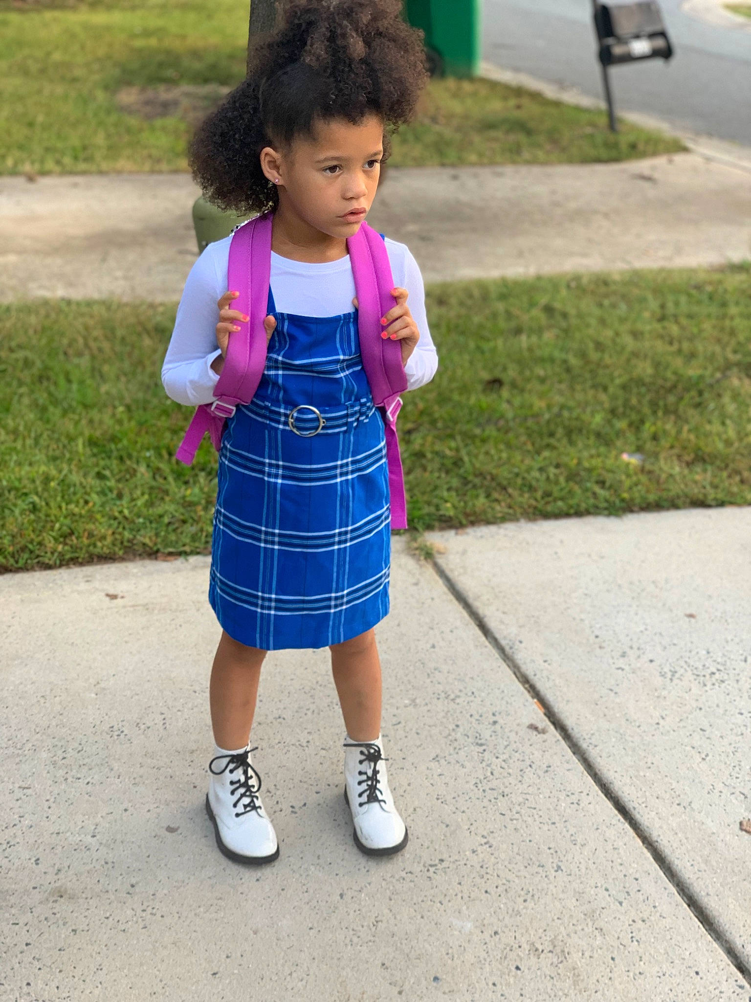 Qiana joined the competition — help win amazing prizes! asphalt, baby_toddler_clothing, child, denim, electric_blue, grass, hand, head, human_leg, leisure, magenta, pattern, person, plant, recreation, shorts, sidewalk, sleeve, street_fashion, toddler