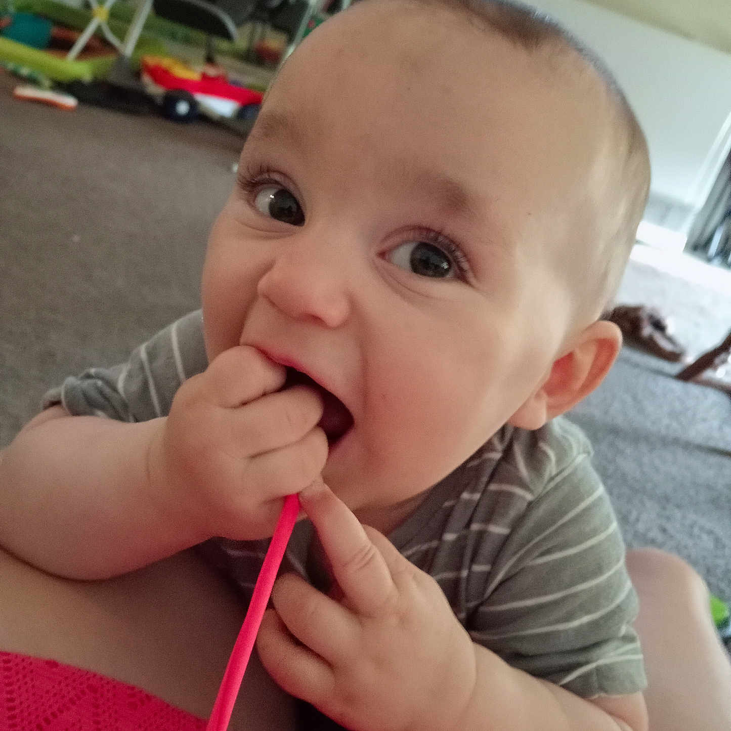 Keannu joined the competition — help win amazing prizes! baby, bodypart, clothing, couch, cream, dessert, eating, face, finger, food, furniture, hand, head, icing, mouth, person, photography, portrait, sweets, t_shirt