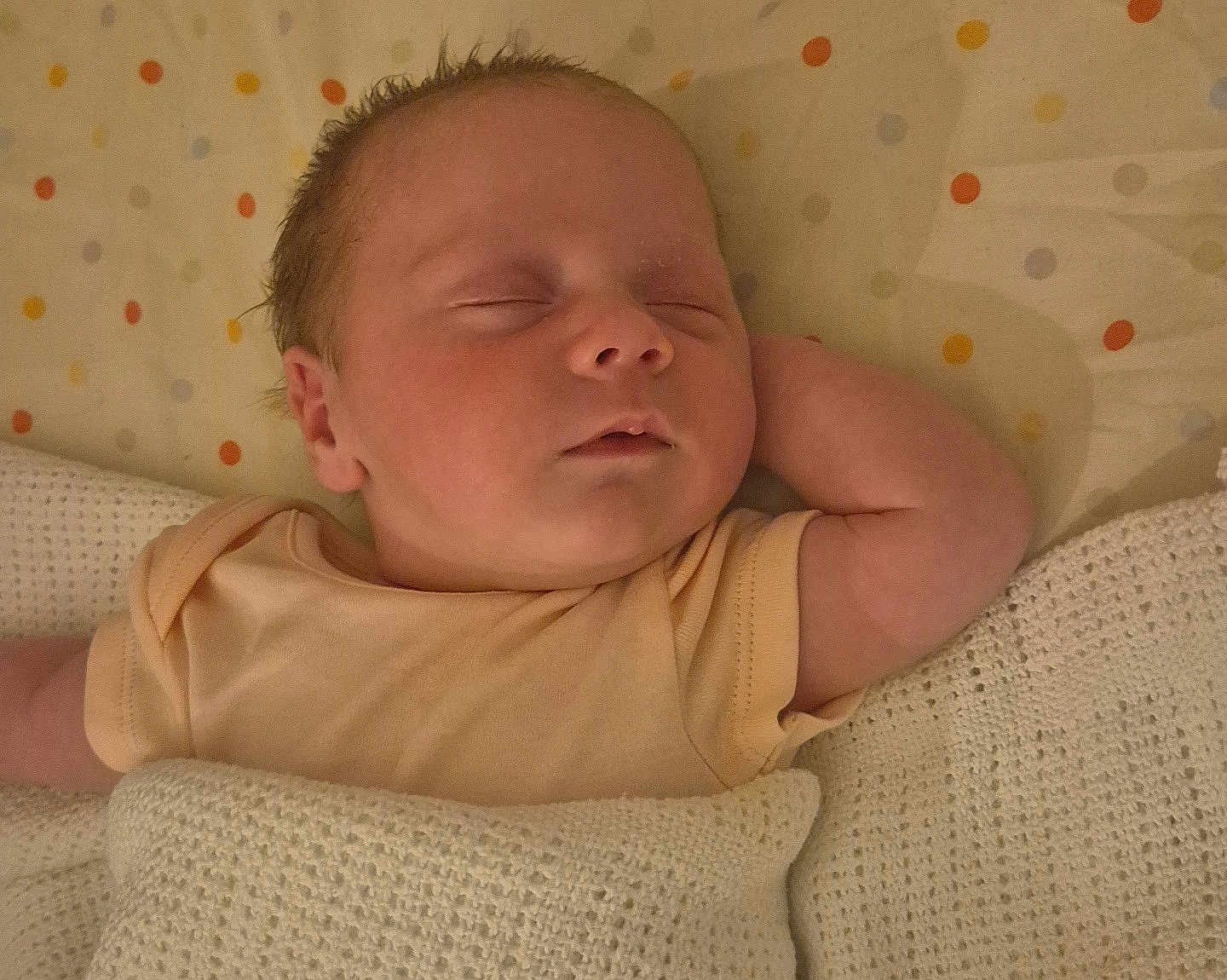 Blssom joined the competition — help win amazing prizes! baby, bed, blanket, child, comfort, cute, face, indoors, infant, knitted, newborn, pajamas, peaceful, polka_dot, portrait, relaxation, resting, skin, sleeping, soft