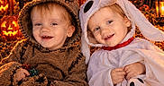 Oliver And Owen is registered to the contest to win money with this photo: autumn, children, costume_hat, costumes, cute, full_moon, ghost, halloween, hay, jack_o_lantern, lanterns, outdoor, portrait, pumpkin_patch, pumpkins, scarecrow, siblings, smiling, spooky, toddlers
