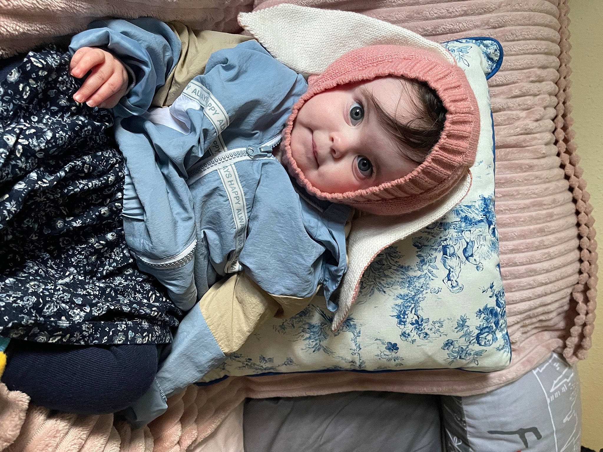 Juliet is registered to the contest to win money with this photo: baby, child, comfort, denim, fashion_accessory, fun, fur, grass, happy, head, headwear, linens, pattern, person, portrait_photography, sitting, sleeve, smile, textile, toddler