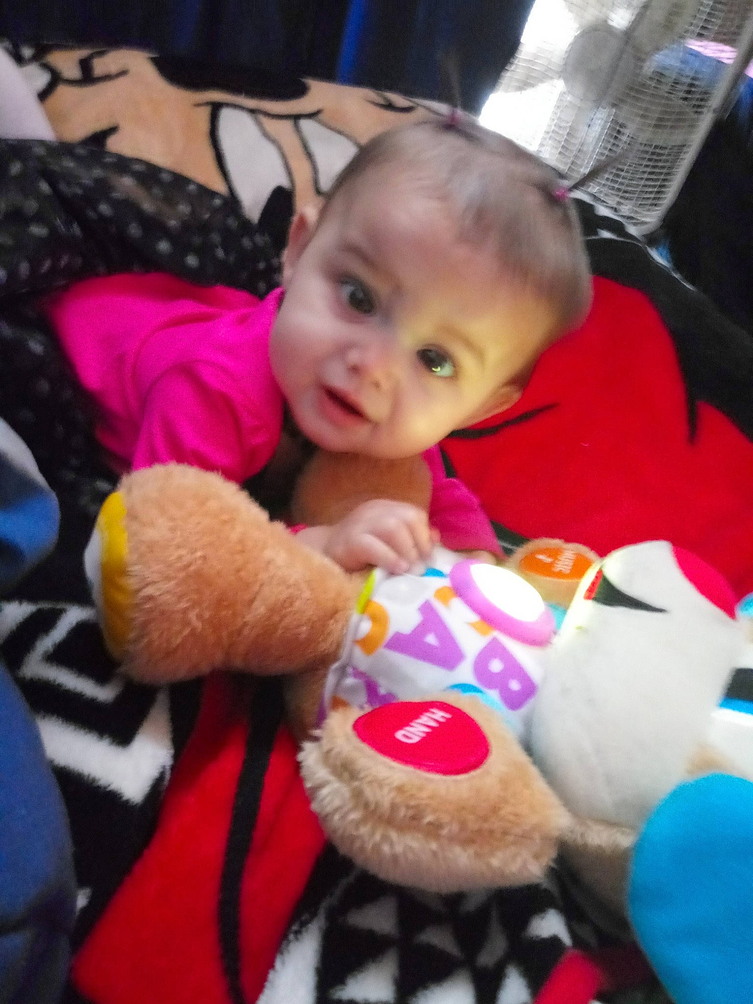 Abbilene is registered to the contest to win money with this photo: child, day, fun, infant, person, play, product, skin, smile, stuffed_toy, textile, toddler, toy