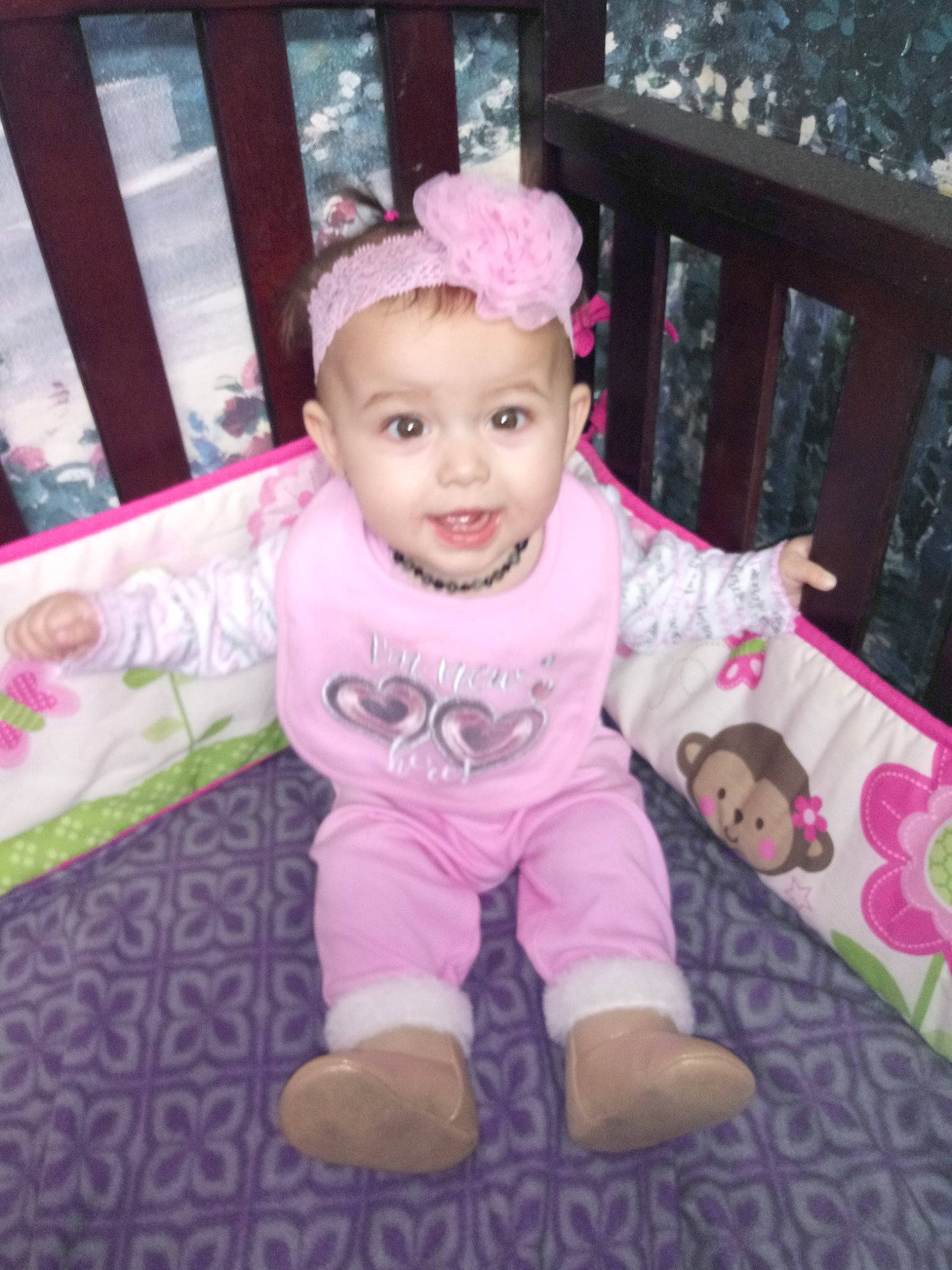 Abbilene joined the competition — help win amazing prizes! baby_products, child, cool, day, fun, hair_accessory, head, infant, iris, magenta, person, pink, play, product, purple, skin, smile, textile, toddler