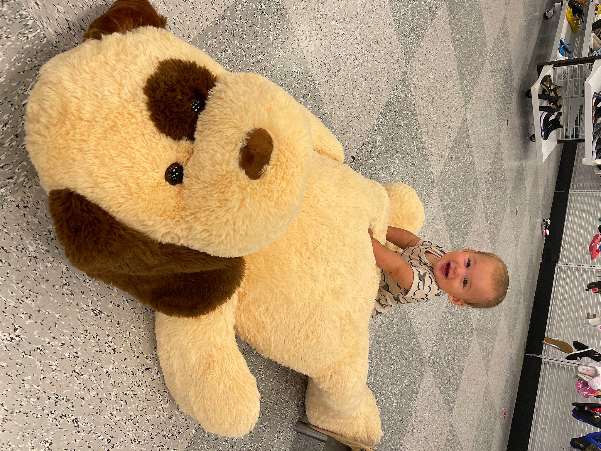 Mason is registered to the contest to win money with this photo: animal_figure, baby_products, baby_toys, bear, brown_bear, child, fawn, font, fur, happy, nose, person, plush, room, snout, stuffed_toy, teddy_bear, terrestrial_animal, textile, toy