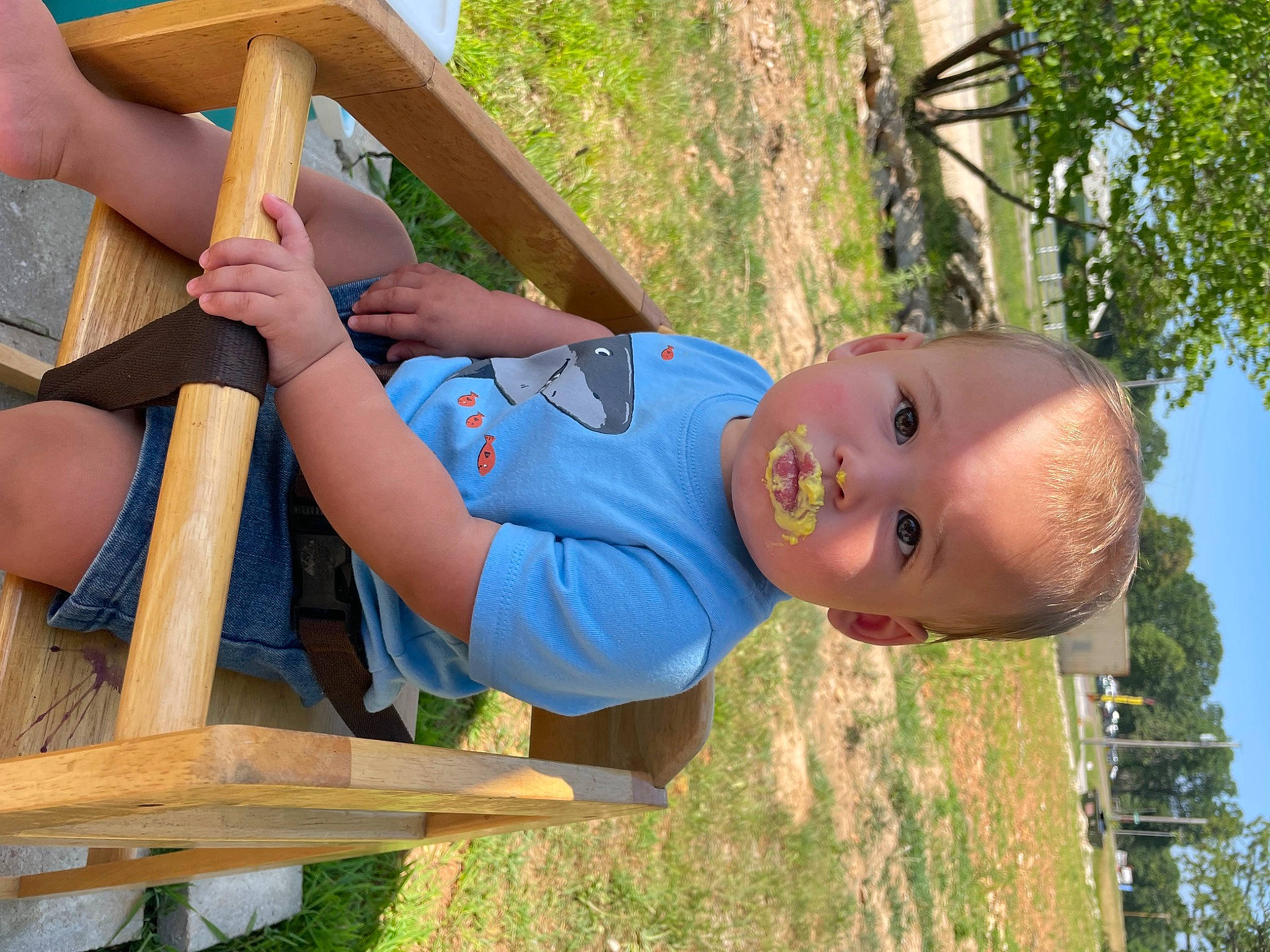 Mason joined the competition — help win amazing prizes! baby, baby_toddler_clothing, child, electric_blue, facial_expression, fun, grass, happy, leaf, leisure, nature, outdoor_play_equipment, people_in_nature, person, plant, recreation, shorts, toddler, tree, vertebrate