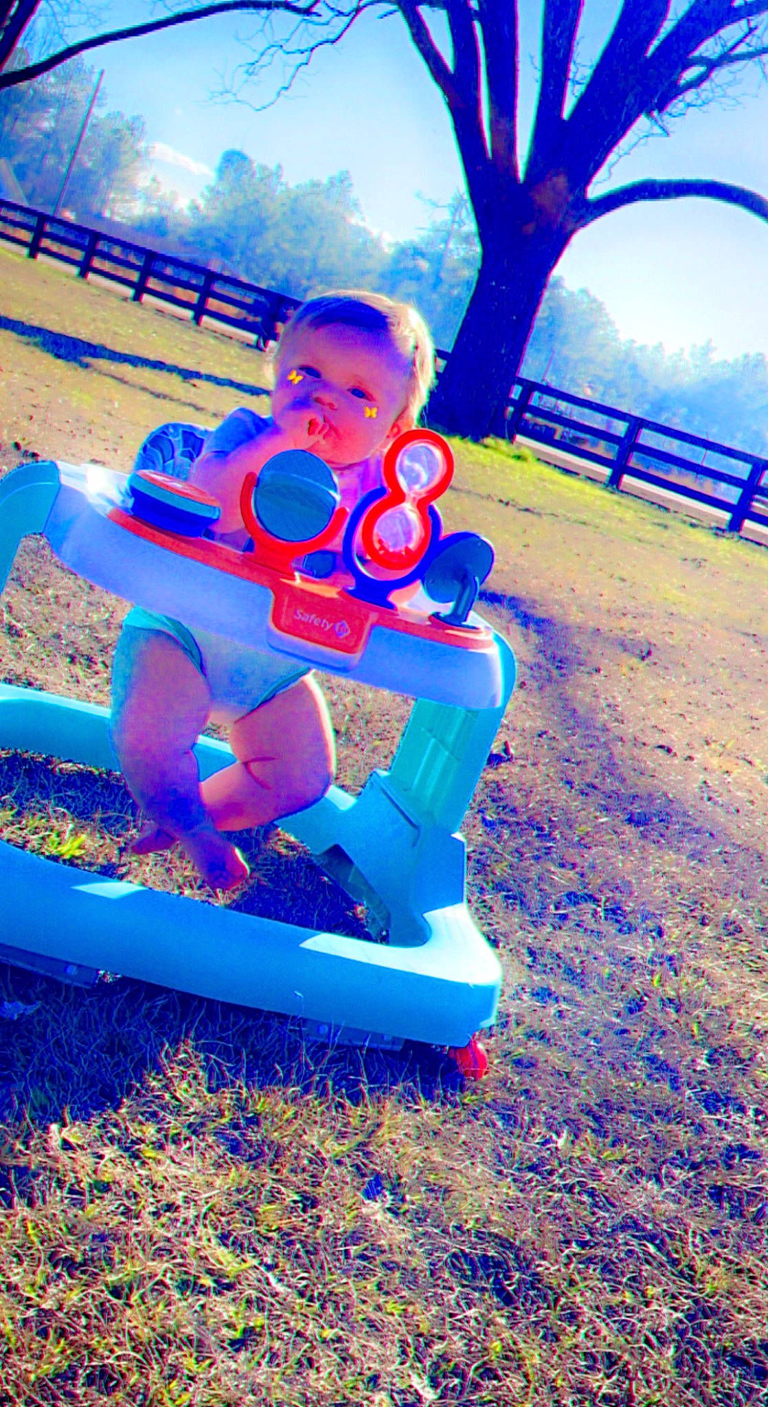 Grace joined the competition — help win amazing prizes! baby, baby_toddler_clothing, blue, city, electric_blue, fun, grass, happy, leisure, magenta, outdoor_play_equipment, people_in_nature, person, playground, playing_with_kids, recreation, sitting, sky, tints_and_shades, toddler