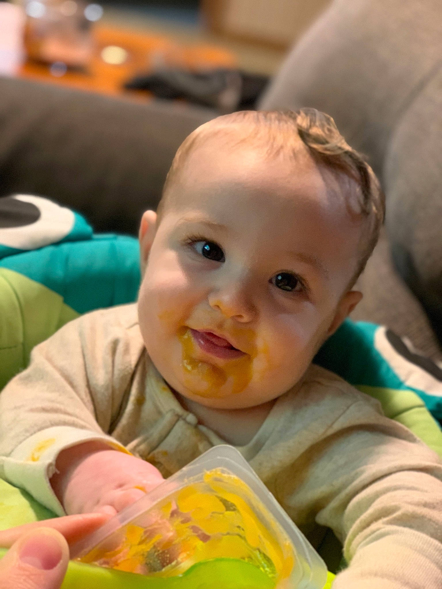 Daxton is registered to the contest to win money with this photo: baby, baby_food, child, person, toddler, tummy_time