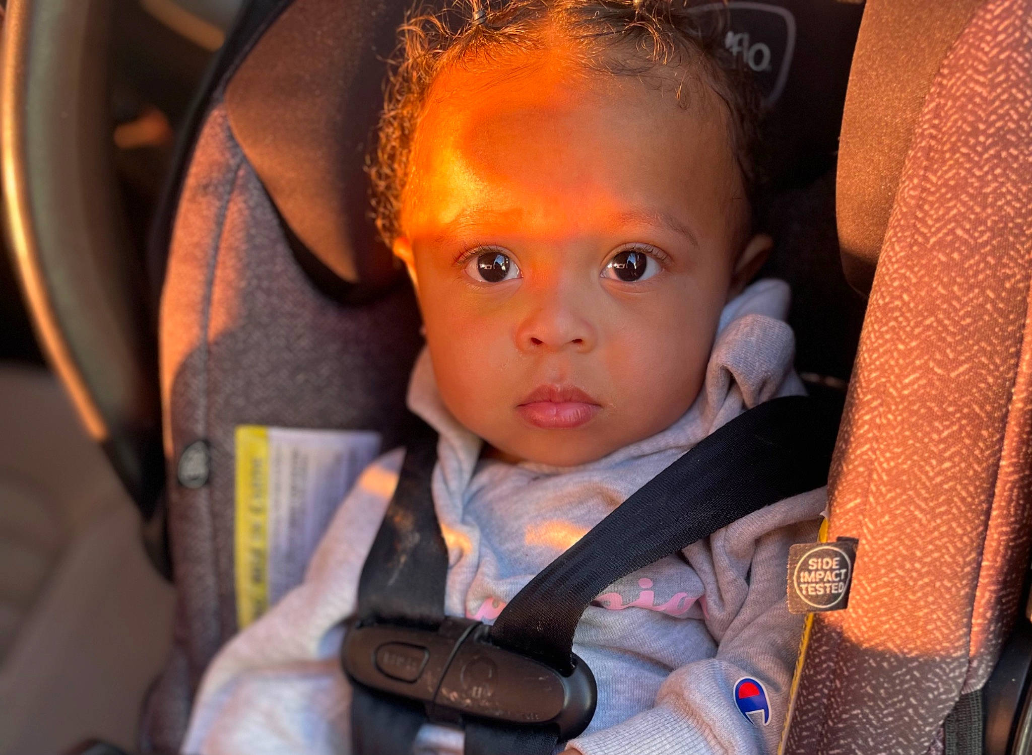 Layla joined the competition — help win amazing prizes! auto_part, baby, baby_carriage, baby_in_car_seat, baby_products, baby_toddler_clothing, car_seat, cheek, child, comfort, ear, fun, iris, lip, nose, person, seat_belt, sitting, skin, toddler