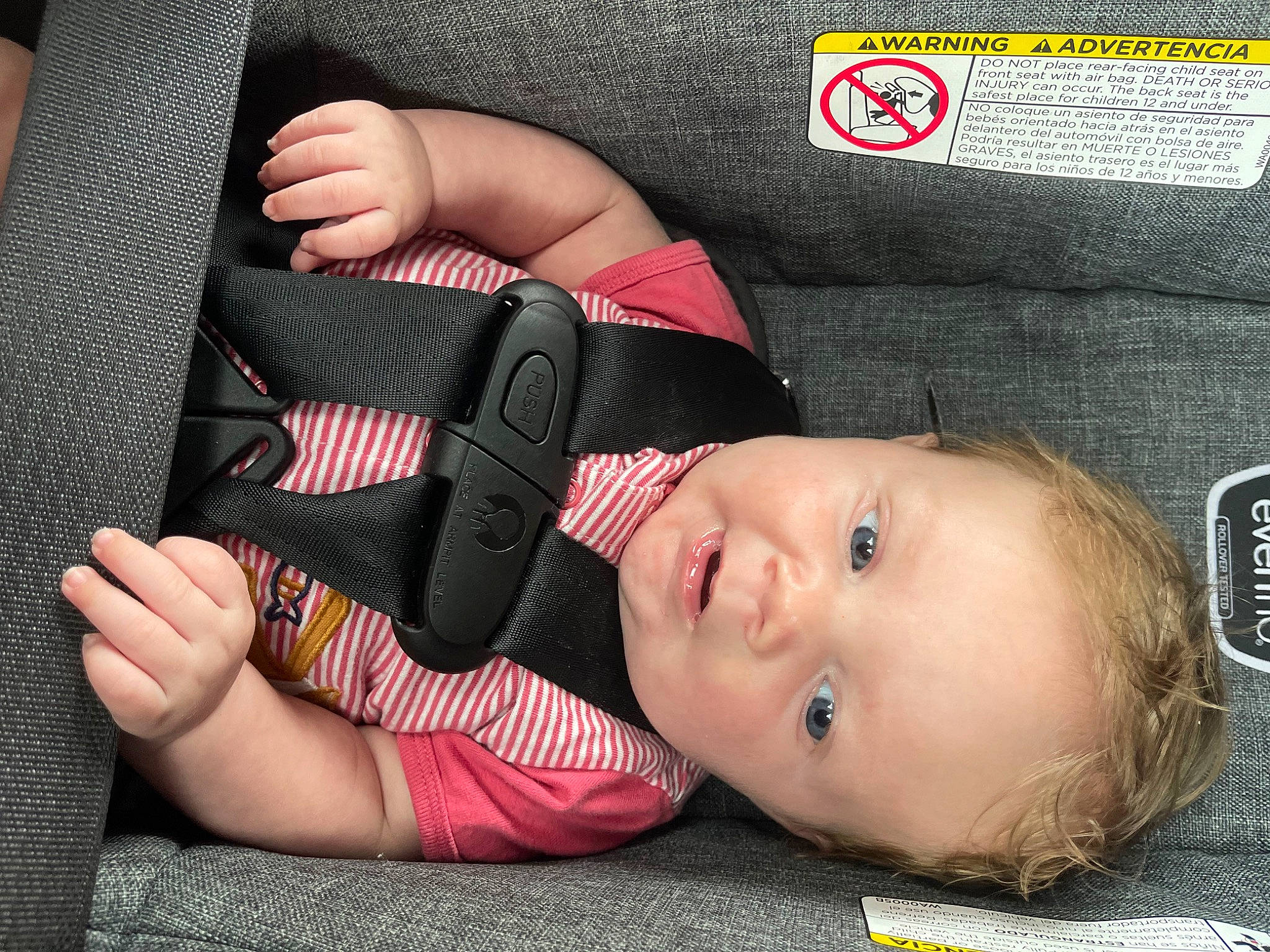 Carter is registered to the contest to win money with this photo: baby, baby_toddler_clothing, cheek, child, comfort, eye, eyelash, gesture, human_leg, lip, mouth, nail, nose, pattern, person, skin, smile, textile, thigh, toddler