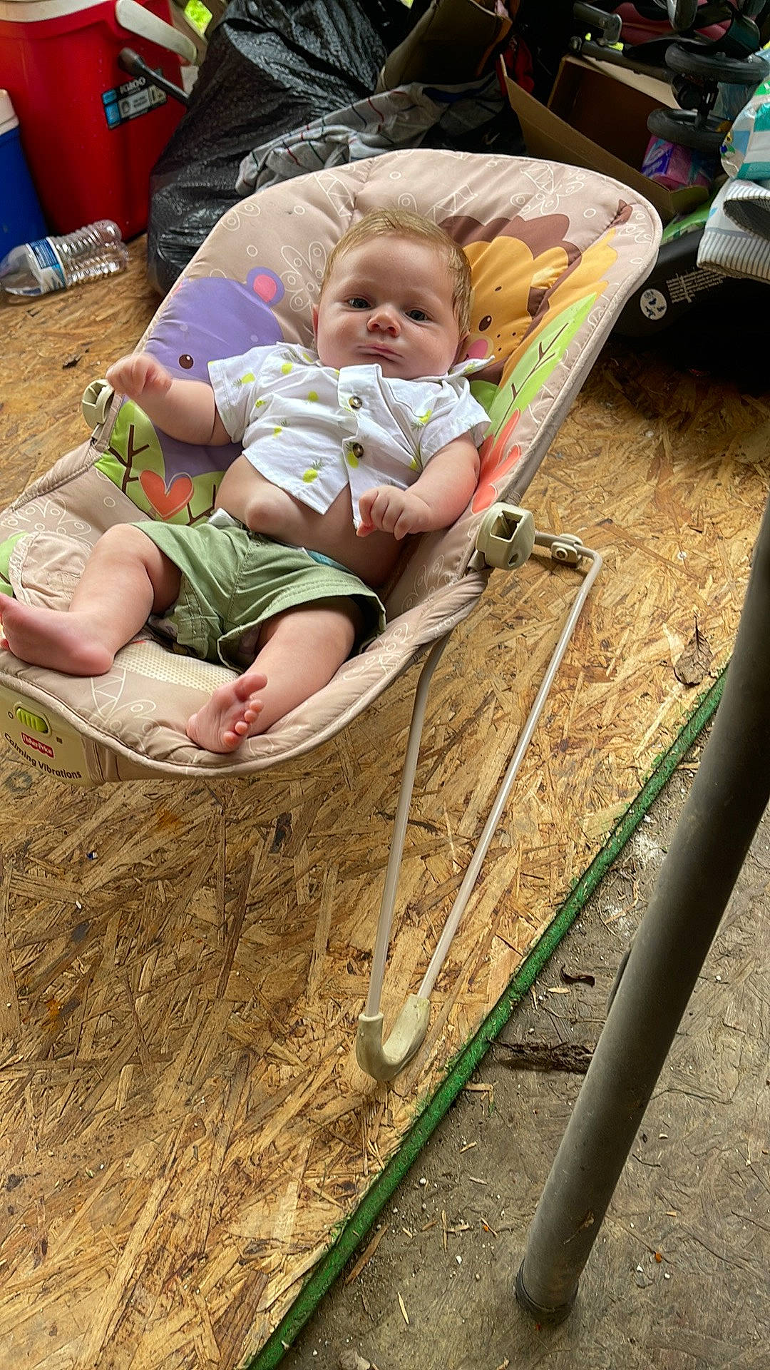 Carter is registered to the contest to win money with this photo: baby, baby_products, baby_toddler_clothing, barefoot, chair, child, comfort, foot, fun, grass, lap, leisure, outdoor_furniture, person, recreation, shorts, sitting, thigh, toddler, vacation