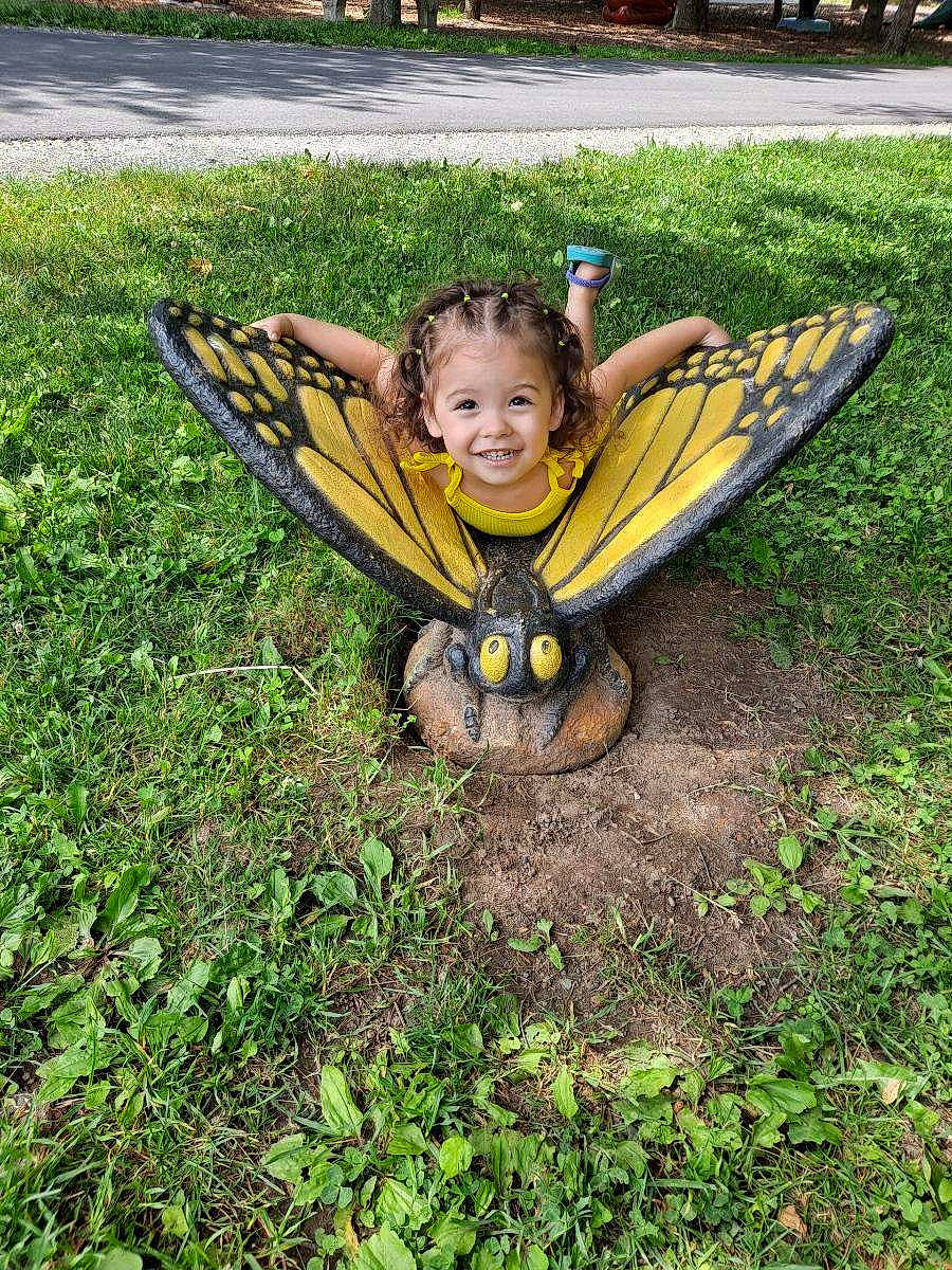 Andrea joined the competition — help win amazing prizes! art, arthropod, butterfly, eye, grass, groundcover, happy, insect, joy, landscape, lawn_ornament, leisure, moths_and_butterflies, people_in_nature, person, plant, pollinator, smile, terrestrial_plant, toddler