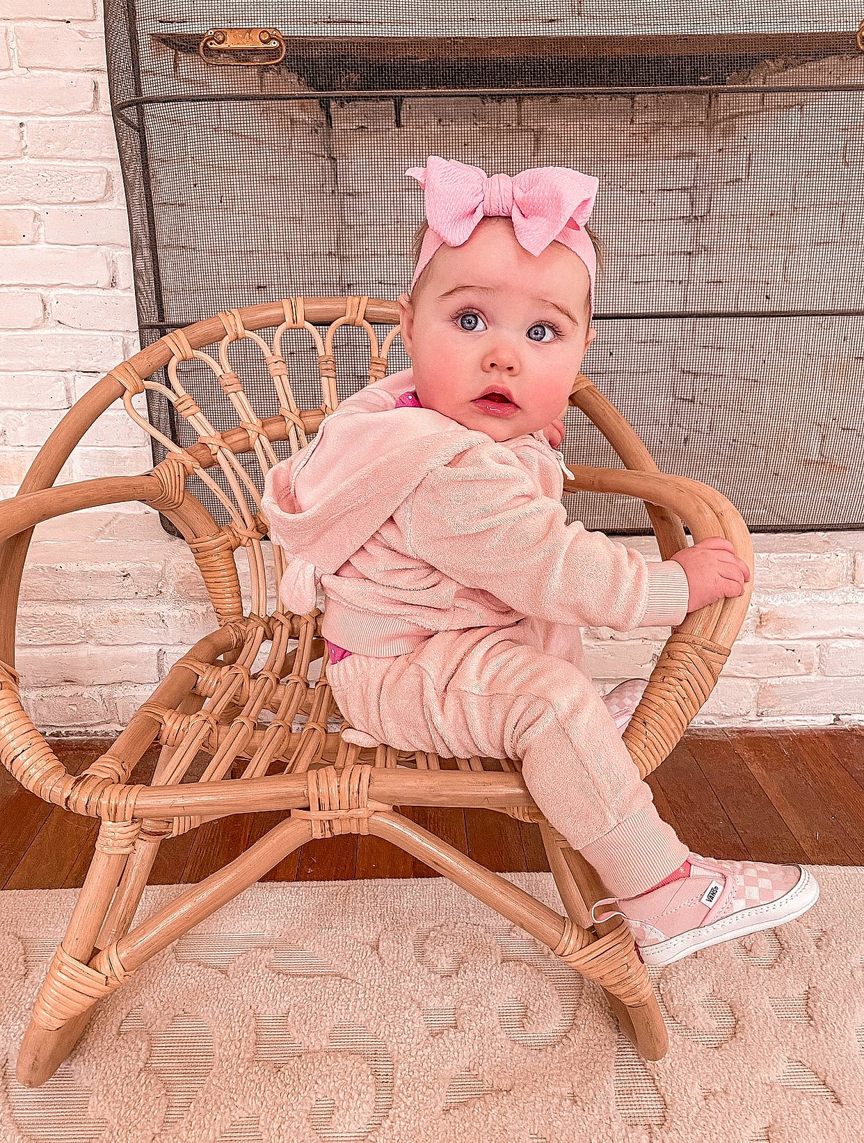 Maggie joined the competition — help win amazing prizes! baby, baby_products, baby_toddler_clothing, chair, child, comfort, doll, fashion_accessory, fashion_design, fedora, fur, headwear, magenta, outdoor_furniture, pattern, peach, person, pink, plant, sitting