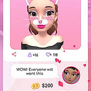 Laya joined the competition — help win amazing prizes! audio_equipment, beauty, cartoon, chin, eyebrow, eyelash, eyewear, fictional_character, font, fun, hair_coloring, happy, lipstick, magenta, mouth, multimedia, pink, recreation, screenshot, technology