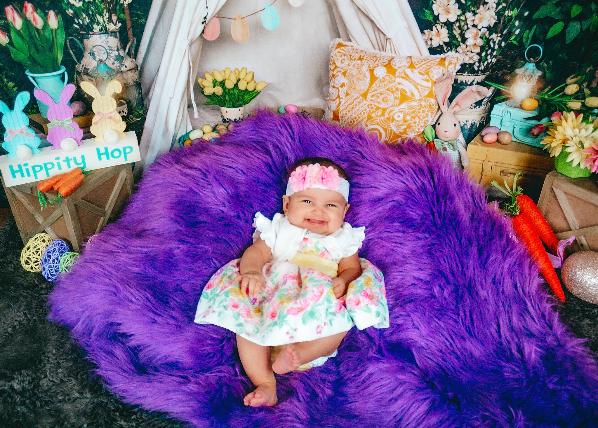 Makyla joined the competition — help win amazing prizes! baby_toddler_clothing, child, costume_hat, decoration, event, fashion, fun, fur, happy, hat, headwear, joy, lighting, magenta, people, person, pink, purple, room, textile