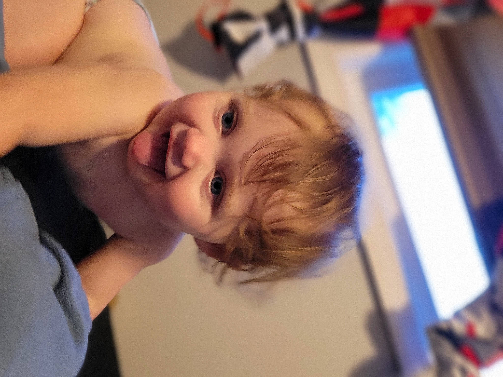 Myla is registered to the contest to win money with this photo: baby, blond, cheek, chest, chin, ear, eyebrow, eyelash, fun, happy, iris, jaw, lip, mouth, neck, nose, person, shoulder, skin, smile