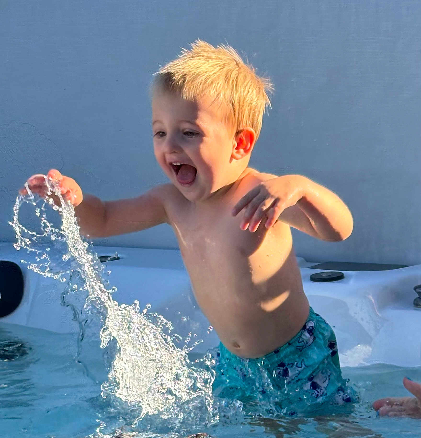 Oliver joined the competition — help win amazing prizes! child, boy, water, splash, pool, swimwear, happy, summer, outdoor, playing, fun, excited, blond, wet, splashing, water_droplets, swimming_pool, sunlight, bare_chested, joy