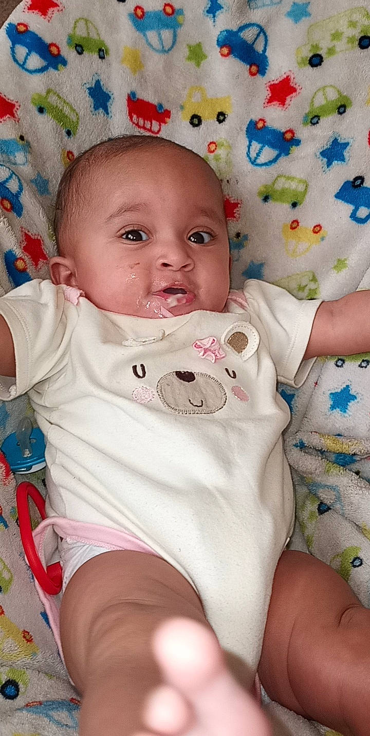 Anova is registered to the contest to win money with this photo: baby, baby_products, baby_toddler_clothing, cheek, child, comfort, fun, happy, iris, linens, lip, mouth, nose, pattern, person, pink, product, sitting, skin, sleeve