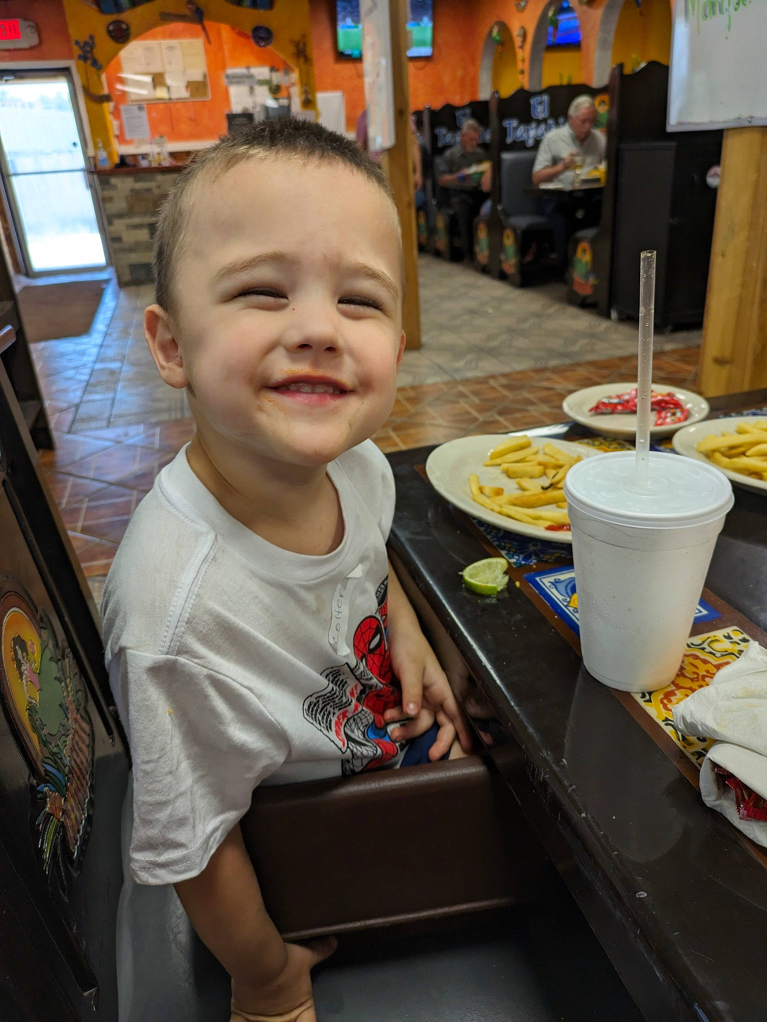 Colter joined the competition — help win amazing prizes! baby, chair, child, chopsticks, comfort_food, dish, event, finger_food, food, fun, happy, joy, junk_food, leisure, person, shorts, side_dish, smile, sweetness, t_shirt