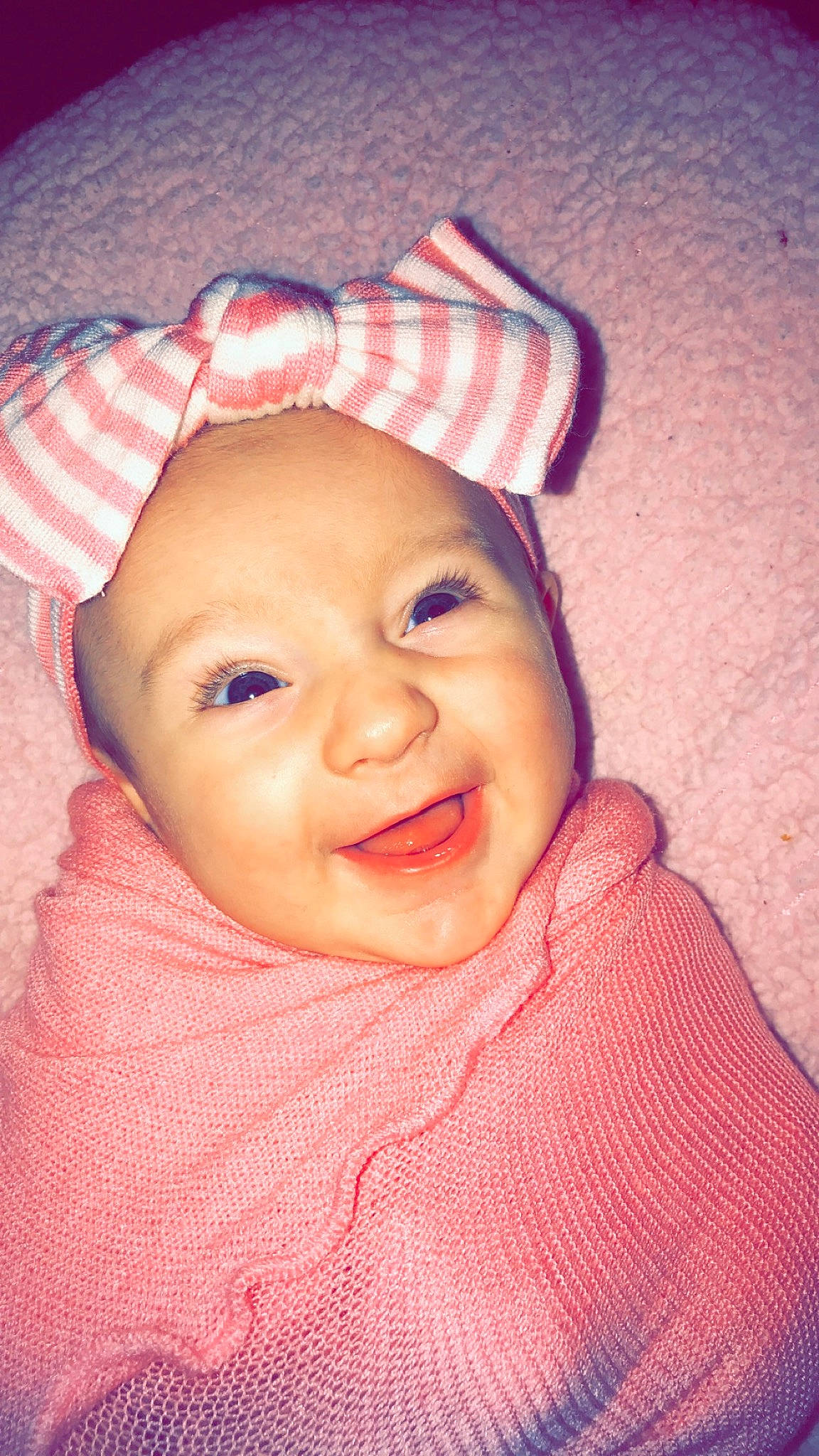 Prudence joined the competition — help win amazing prizes! baby, cheek, child, chin, close_up, eye, eyebrow, face, facial_expression, forehead, head, headgear, headwear, iris, lip, mouth, nose, person, pink, skin