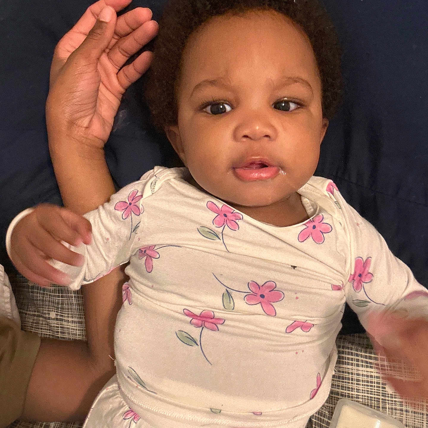 Malette joined the competition — help win amazing prizes! baby, bed, bottle, child, clothing, comfort, curious, cushion, face, feeding, floral_pattern, hand, indoor, infant, lying_down, milk, pajamas, person, resting, skin
