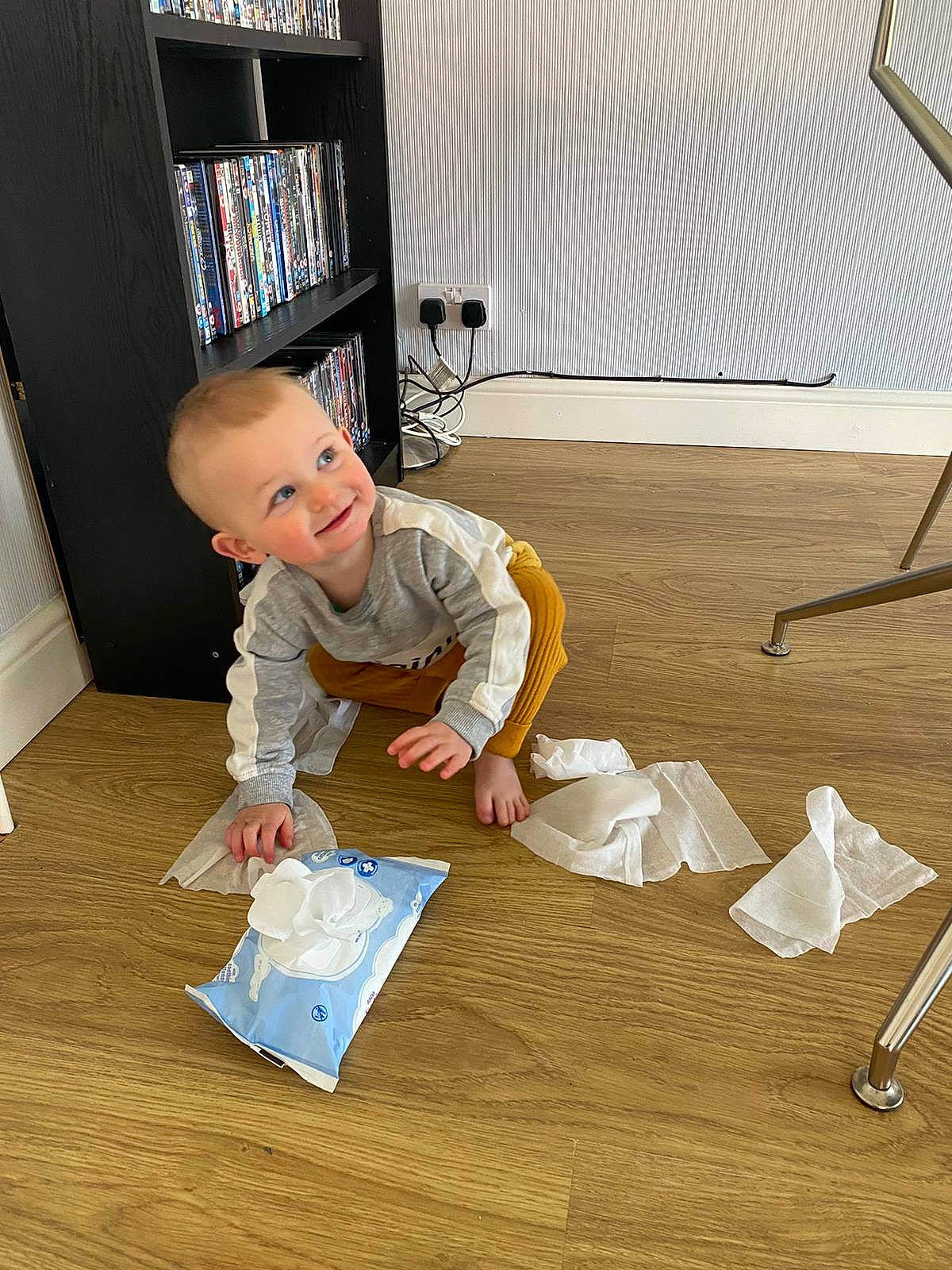 Dexter joined the competition — help win amazing prizes! baby, baby_toddler_clothing, bookcase, child, floor, flooring, fun, hardwood, joy, laminate_flooring, person, play, plywood, room, shelf, shelving, sitting, toddler, varnish, wood