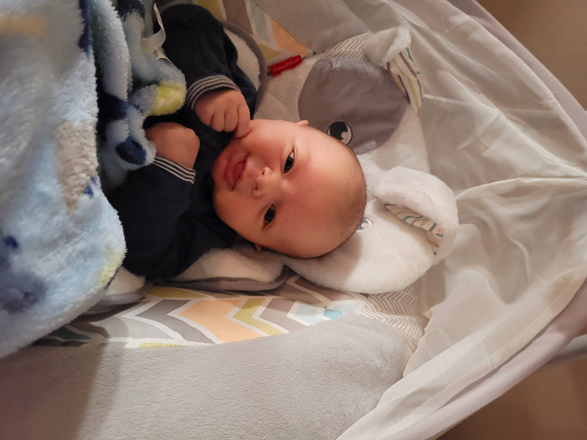 Rowdy is registered to the contest to win money with this photo: baby, baby_products, bed, bed_sheet, bedding, child, comfort, event, eye, eyelash, fur, hat, hospital, linens, person, room, sleep, smile, toddler