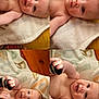 baby, infant, smiling, cute, blanket, cushion, toddler, playful, skin, chubby_cheeks, hand, foot, striped_sock, lying_down, portrait, closeup, indoors, happy, expression, soft_texture