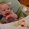Bradley joined the competition — help win amazing prizes! baby, balloons, birthday, cake, child, crumbs, face, food, frosting, fruit, happy, high_chair, home, indoor, infant, laughing, portrait, seated, smiling, tray