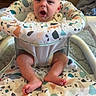 River joined the competition — help win amazing prizes! baby, baby_walker, carpet, child, clothing, couch, cute, expression, feet, furniture, home, indoor, infant, legs, living_room, marble_pot, patterned_fabric, person, plant, seat