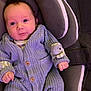 Lennox is registered to the contest to win money with this photo: baby, car_seat, cardigan, child, clothing, cozy, cute, face, indoors, infant, knitwear, looking_away, newborn, person, portrait, purple, seatbelt, small_hands, soft_lighting, warm