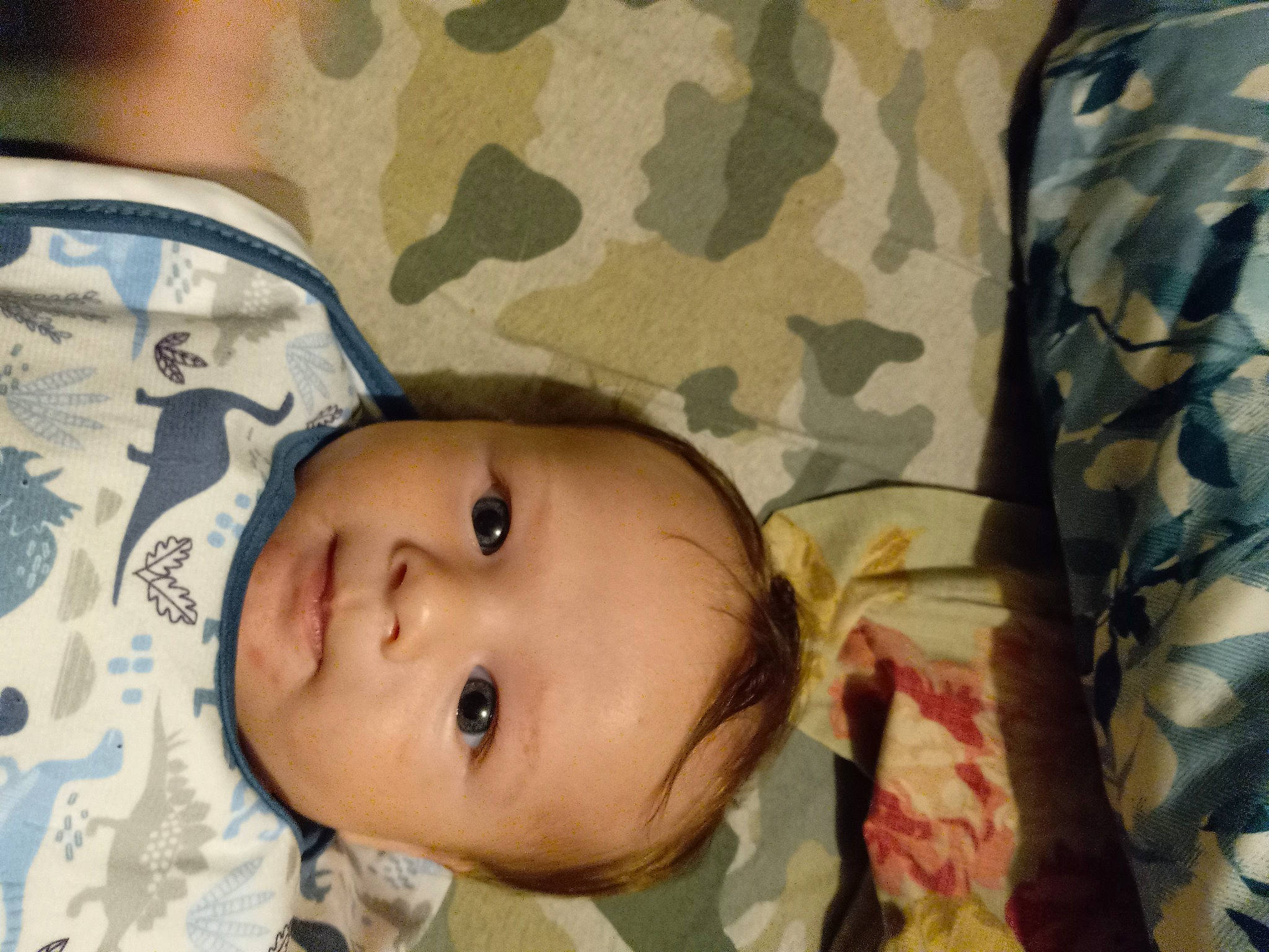 William joined the competition — help win amazing prizes! baby, baby_toddler_clothing, camouflage, cheek, child, eye, eyebrow, eyelash, face, happy, iris, linens, military_camouflage, military_uniform, nose, pattern, person, smile, toddler, tree