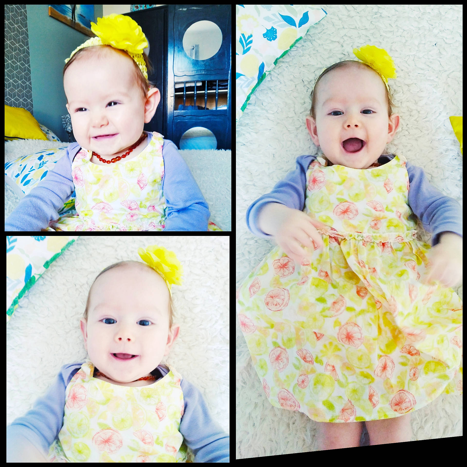 Noelia a rejoint le concours — aidez-le/la à gagner de superbes lots ! baby, baby_toddler_clothing, child, collage, design, face, head, joy, pattern, person, photograph, photography, product, smile, toddler, yellow