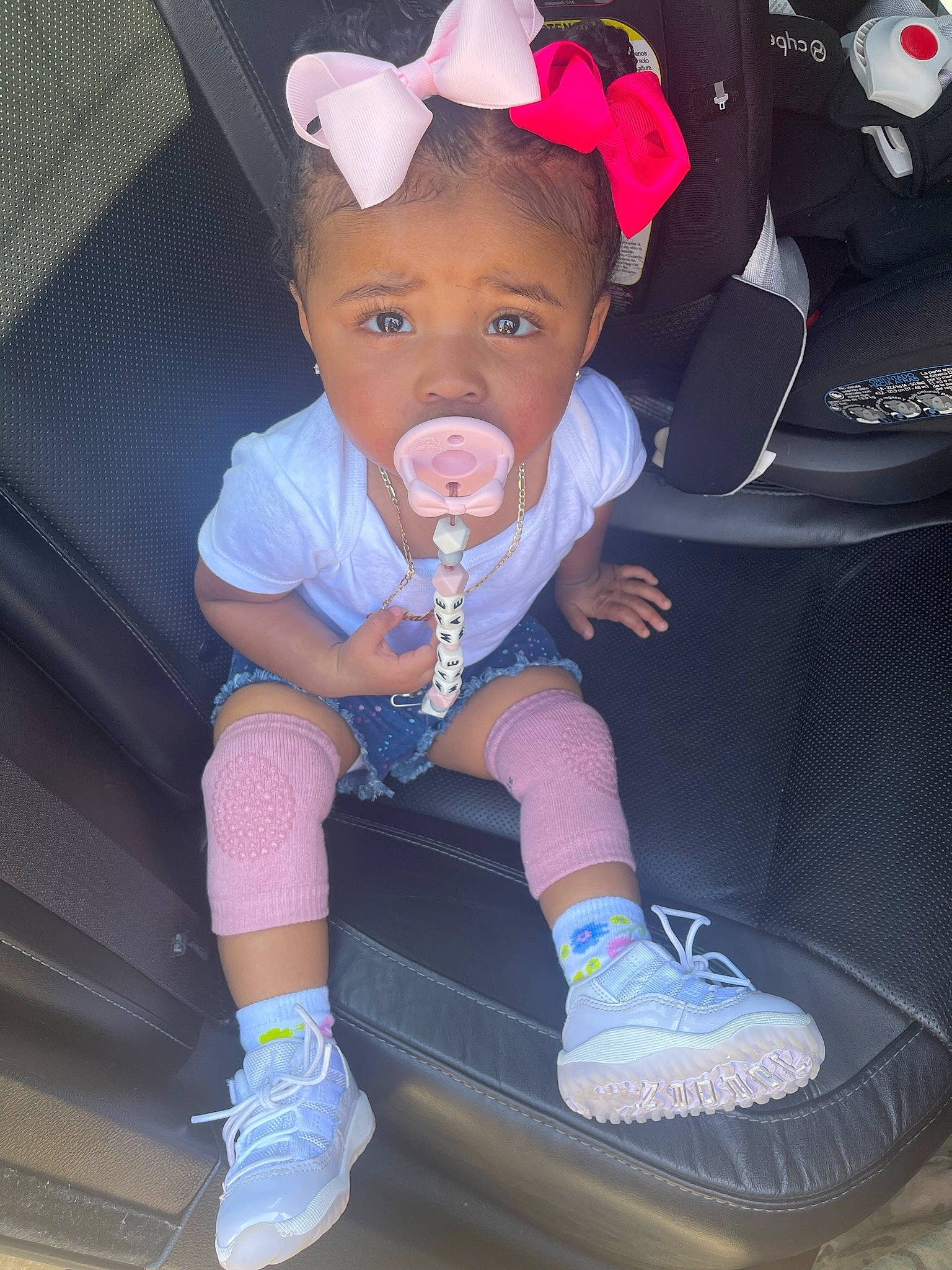 Maleah joined the competition — help win amazing prizes! baby, baby_toddler_clothing, black, car_seat, child, electric_blue, hat, human_leg, knee, lap, magenta, person, pink, product, purple, shoe, sneakers, sock, thigh, toddler