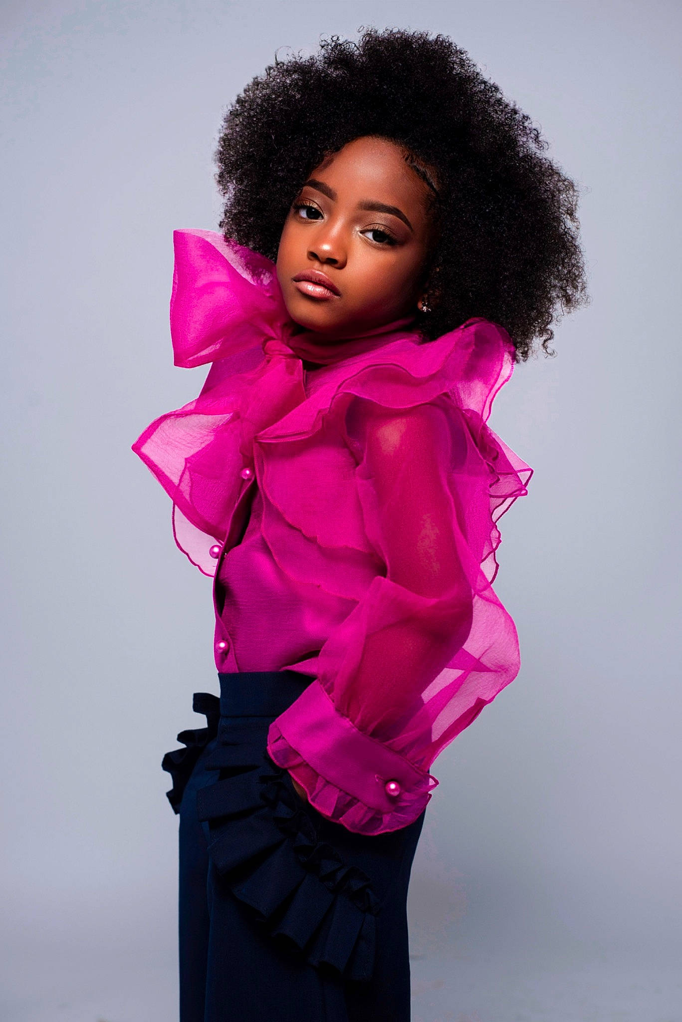 Isabela joined the competition — help win amazing prizes! afro, black_hair, eye, face, fashion, fashion_design, flash_photography, hair, head, jheri_curl, magenta, person, pink, purple, red, ringlet, sleeve, thigh, tie, violet