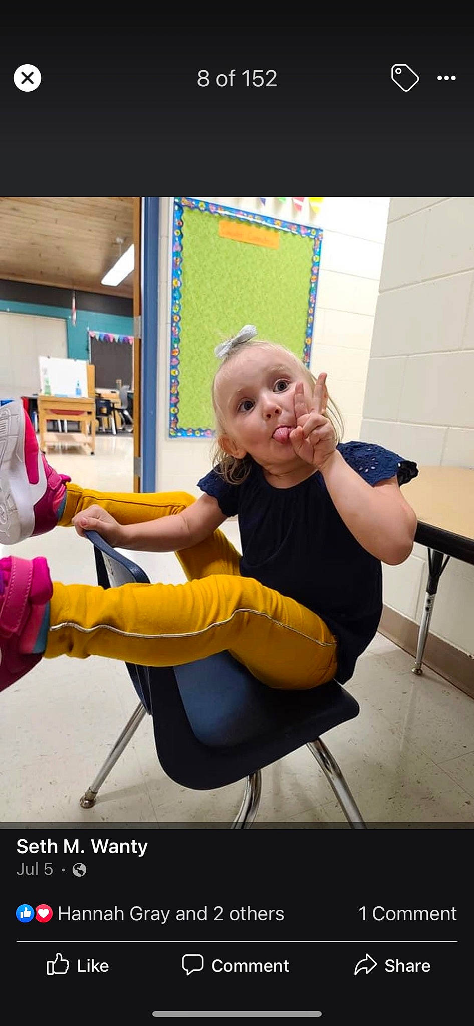 Noa Grace is registered to the contest to win money with this photo: balance, chair, child, comfort, elbow, electric_blue, flash_photography, flooring, fun, happy, human_leg, joint, knee, leisure, office_chair, person, shorts, shoulder, smile, thigh