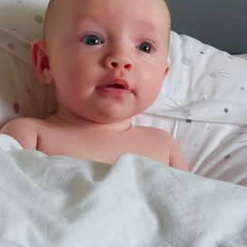 Ava-Grace joined the competition — help win amazing prizes! baby, bed, blanket, child, comfort, cute, expression, eyes, face, head, indoors, infant, mouth, newborn, person, pillow, resting, skin, sleepwear, soft