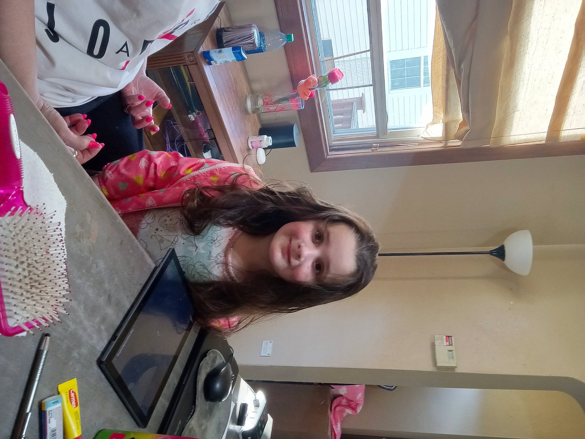 Bella joined the competition — help win amazing prizes! child, curtain, fun, joy, laptop, person, room, smile, t_shirt, window